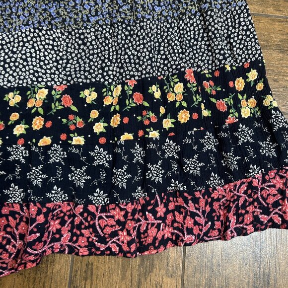 Requirements Patchwork Tiered Vintage Floral Cottagecore Maxi Skirt Size Large - Picture 5 of 7